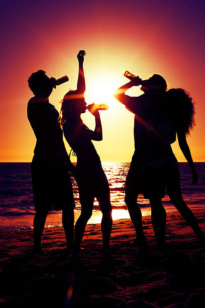 istock Silhouette of people partying and drinking at beach 450510945
