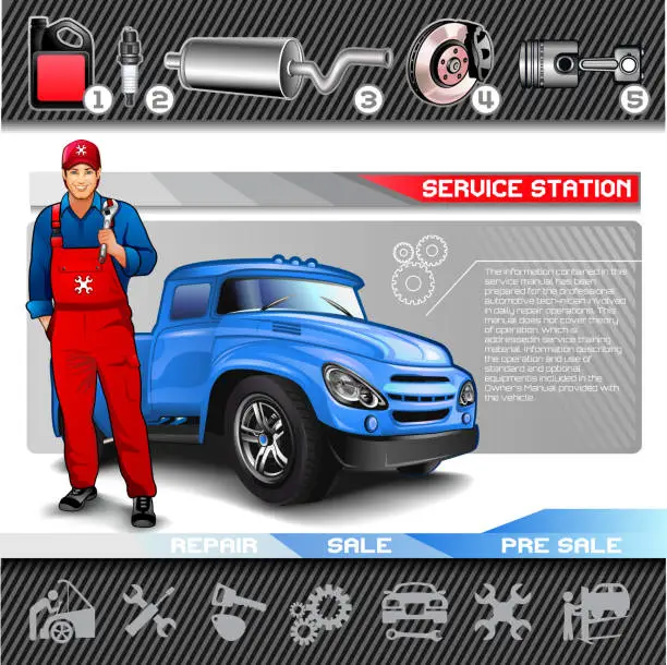 Vector illustration of Mechanic in Auto repair shop