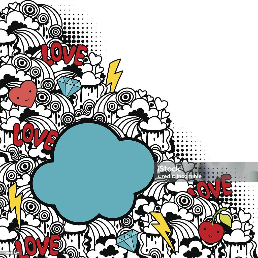 Abstract background with cute kawaii doodles. Graffiti stock vector
