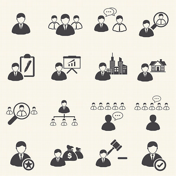 비즈니스 관리 아이콘 세트 - organization chart decisions business business person stock illustrations