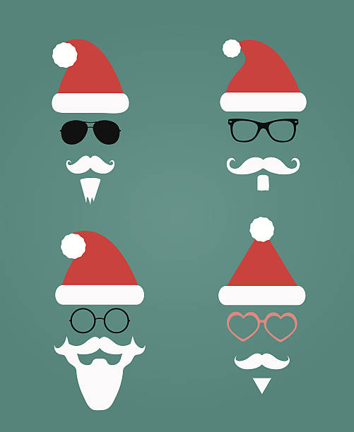 ilustraciones, imágenes clip art, dibujos animados e iconos de stock de santa klaus moda hipster estilo de silhouette - santa claus christmas glasses mustache