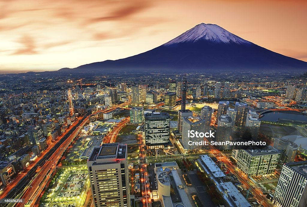 Yokohama and Fuji View of Yokohama and Mt. Fuji in Japan. Yokohama Stock Photo