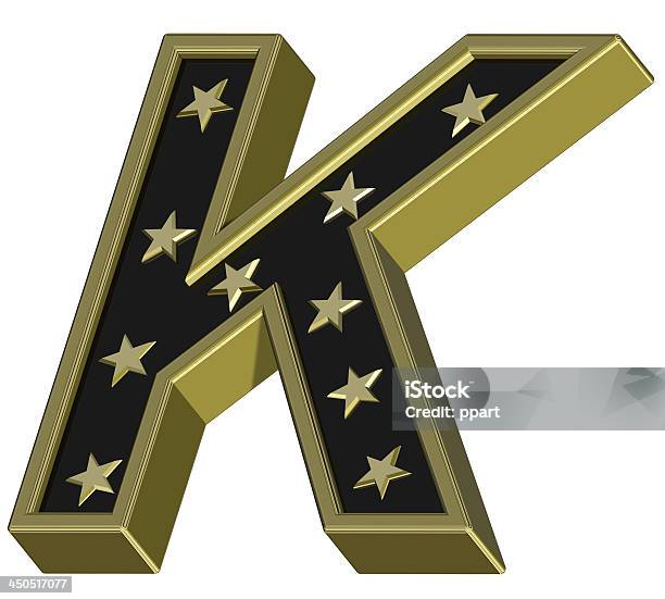 Goldblack Letter With Stars Isolated On White Stock Photo - Download Image Now - Alphabet, Capital Letter, Collection