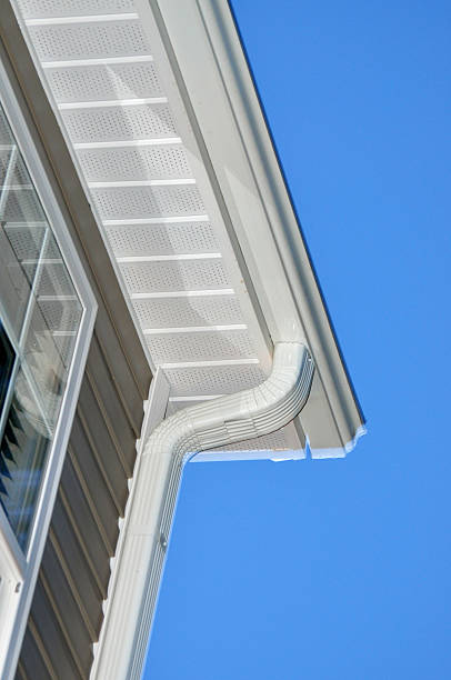 Looking up at a modern gutter pipe Gutter downspout stock pictures, royalty-free photos & images