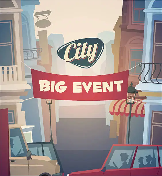 Vector illustration of Big city event banner with an urban scene