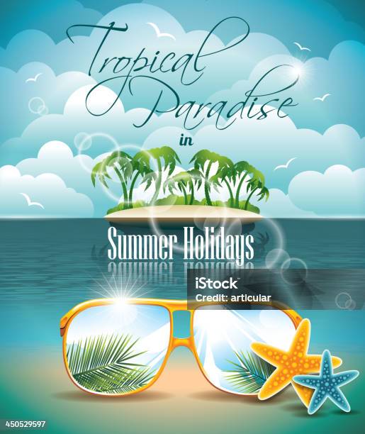 여름 휴가 고객 설계 야자수 파라다이스 아일랜드 0명에 대한 스톡 벡터 아트 및 기타 이미지 - 0명, 공휴일, 관광