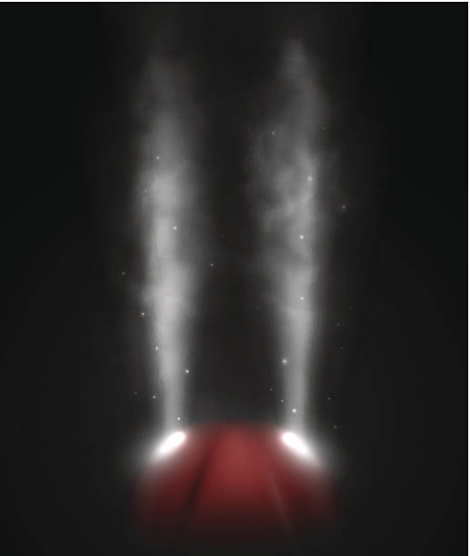 Steam or fog escaping a red base on a black background vector art illustration