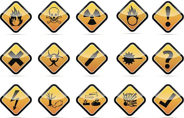 Vector illustration of Danger round corner warning sign set