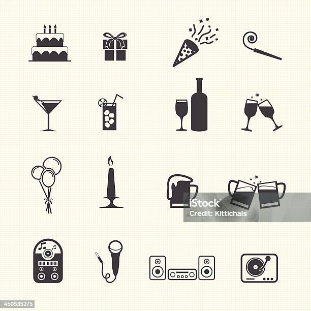 Birthday Party Icons Stock Illustration - Download Image Now - Alcohol - Drink, Arts Culture and Entertainment, Balloon