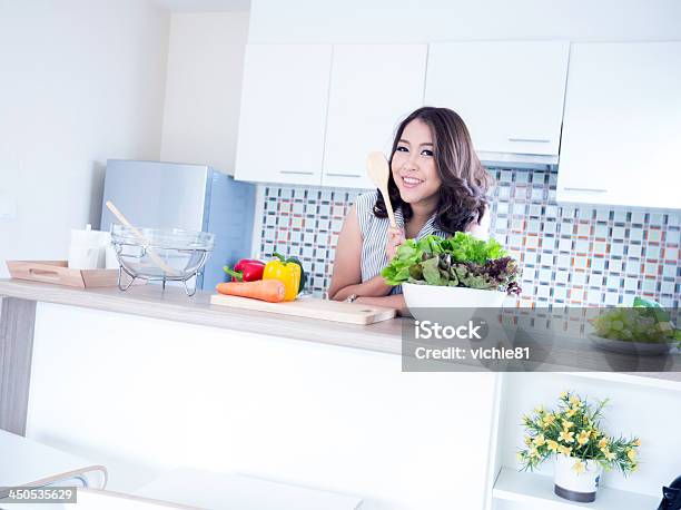 Woman Relax In Kitchen Stock Photo - Download Image Now - Adult, Adults Only, Asian Culture
