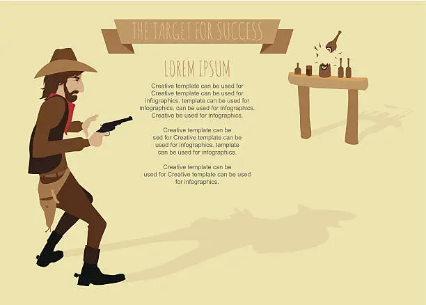 Vector illustration of Cowboy shoot the gun target for success.