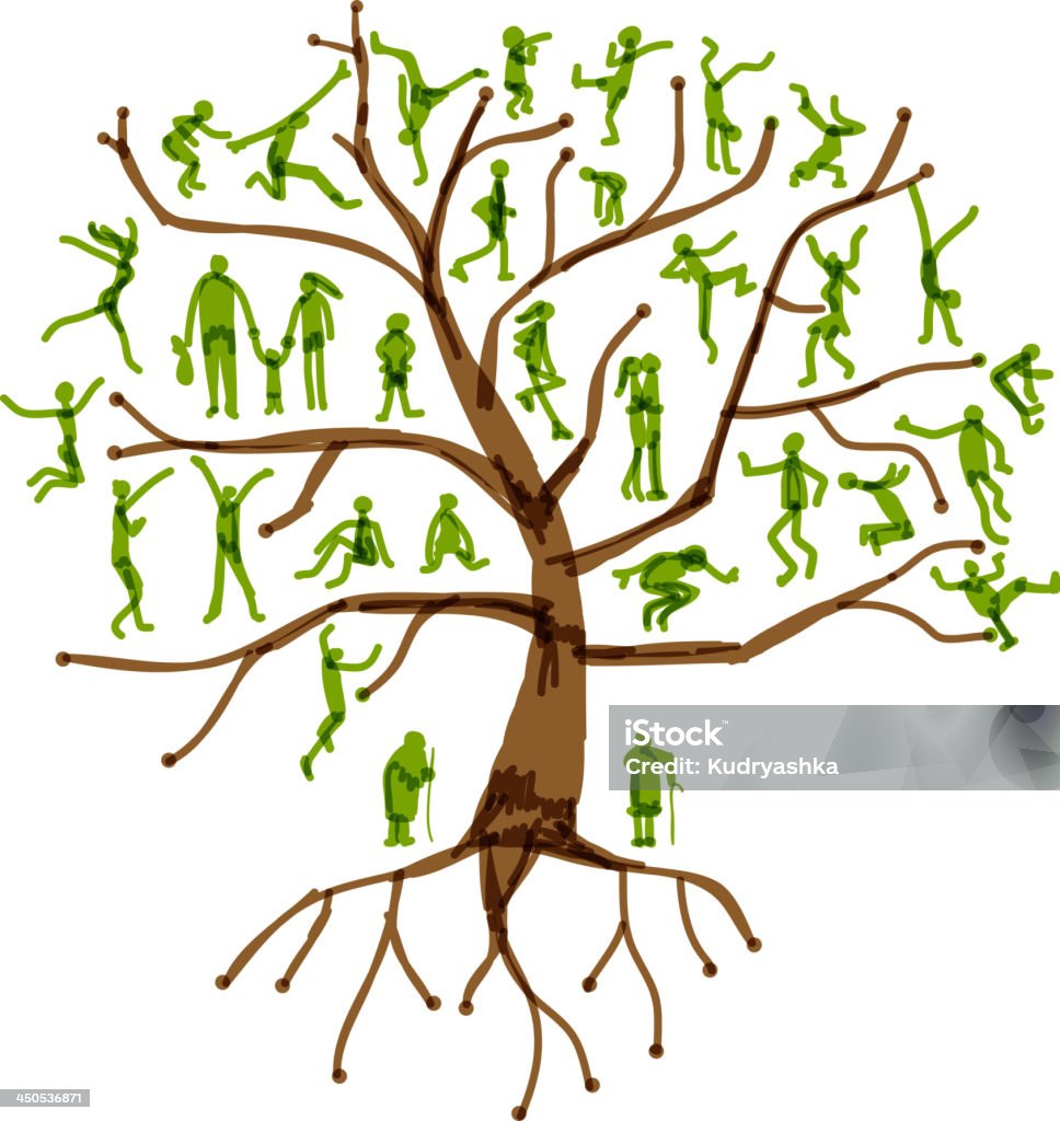 Family tree, parentes, silhuetas de pessoas - Vetor de Adulto royalty-free