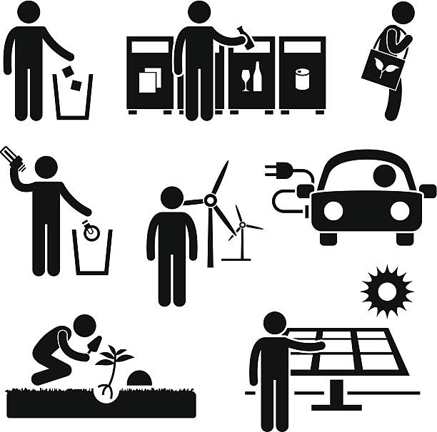 Man Recycle Green Environment Pictogram A set of pictogram representing people responsibility for green environment. silhouette symbol computer icon shopping bag stock illustrations