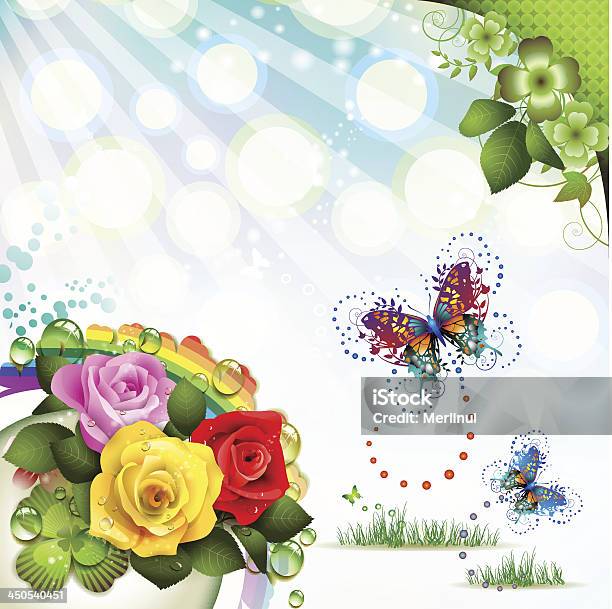 Springtime Background Stock Illustration - Download Image Now - Butterfly - Insect, Clover, Flower