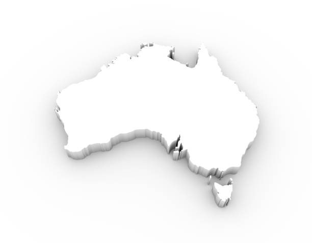 australie et carte 3d blanc, tracé de détourage - objects with clipping paths continent 3d render map photos et images de collection