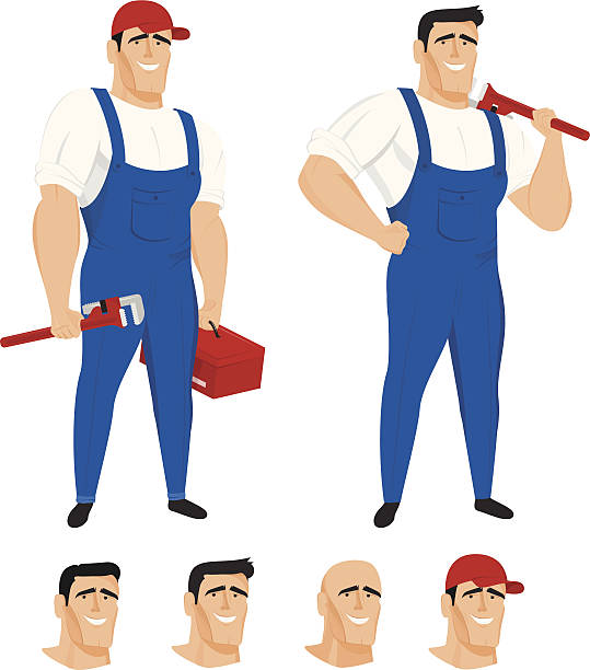 Funny plumber mascot in different poses Funny plumber mascot in different poses. superheld stock illustrations