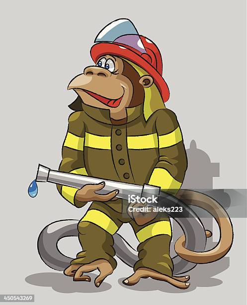 Macacofireman - Arte vetorial de stock e mais imagens de Capacete de Bombeiro - Capacete de Bombeiro, Animal, Banda desenhada - Produto Artístico