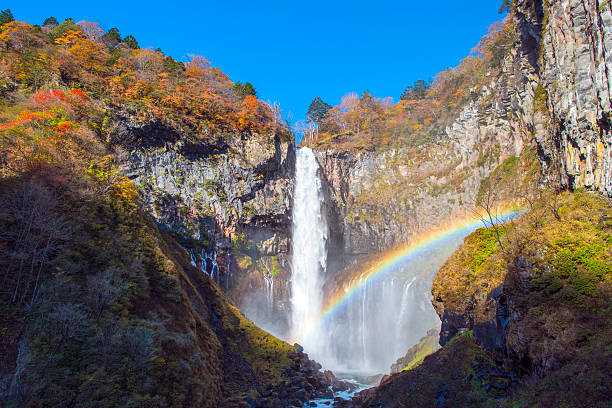 Kegon falls with a rainbow stock photo