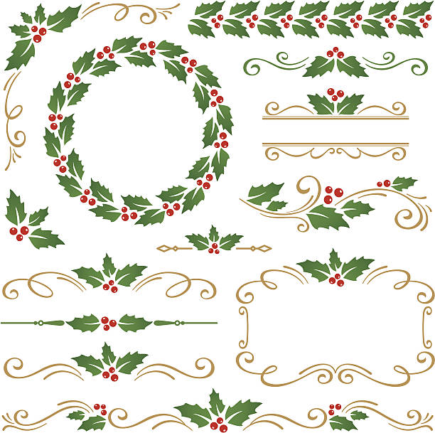 boże narodzenie ozdoby - christmas tree christmas holly holiday stock illustrations