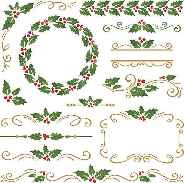 Christmas ornaments Christmas design elements with holly flourish art illustrations stock illustrations