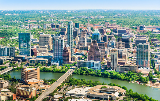 Vista de los edificios de la ciudad de Austin, Texas-Vista aérea photo