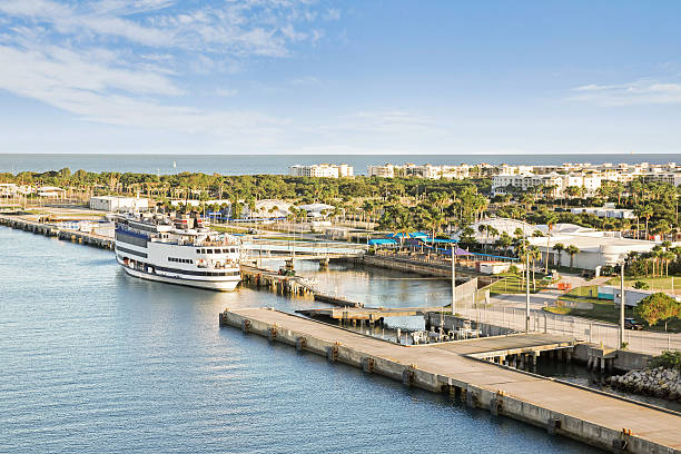 High angle view of Port Canaveral harbor stock photo