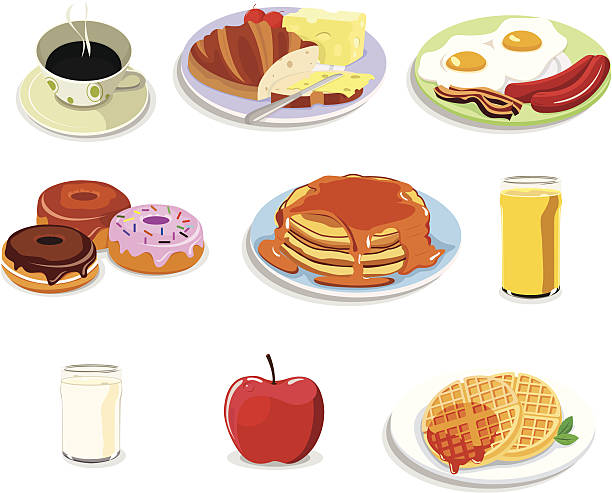 illustrations, cliparts, dessins animés et icônes de icônes de nourriture petit déjeuner - waffle sausage breakfast food