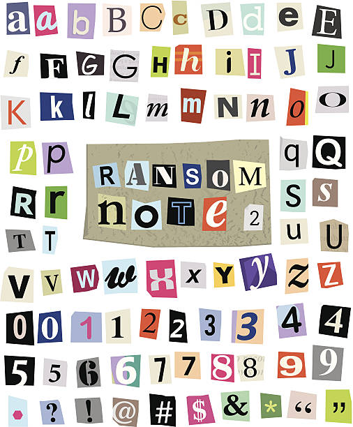 wektor ransom uwaga#2- wyciąć papieru z liter, cyfr, symboli - alphabet description number isolated stock illustrations