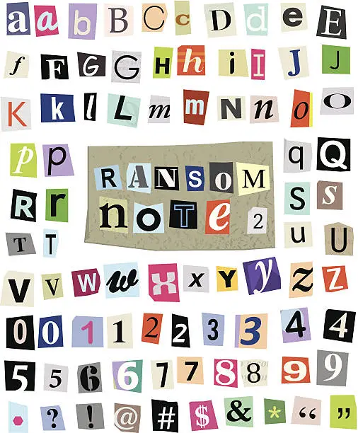 Vector illustration of Vector Ransom Note #2- Cut Paper Letters, Numbers, Symbols
