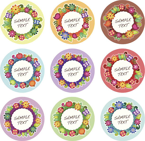 round floral label set These ready to use design layout/frames save your time for making invitation card layouts, front covers, graphic projects and more! You just need your own text to make it a complete and lovely design! ladybug frame border clip art stock illustrations