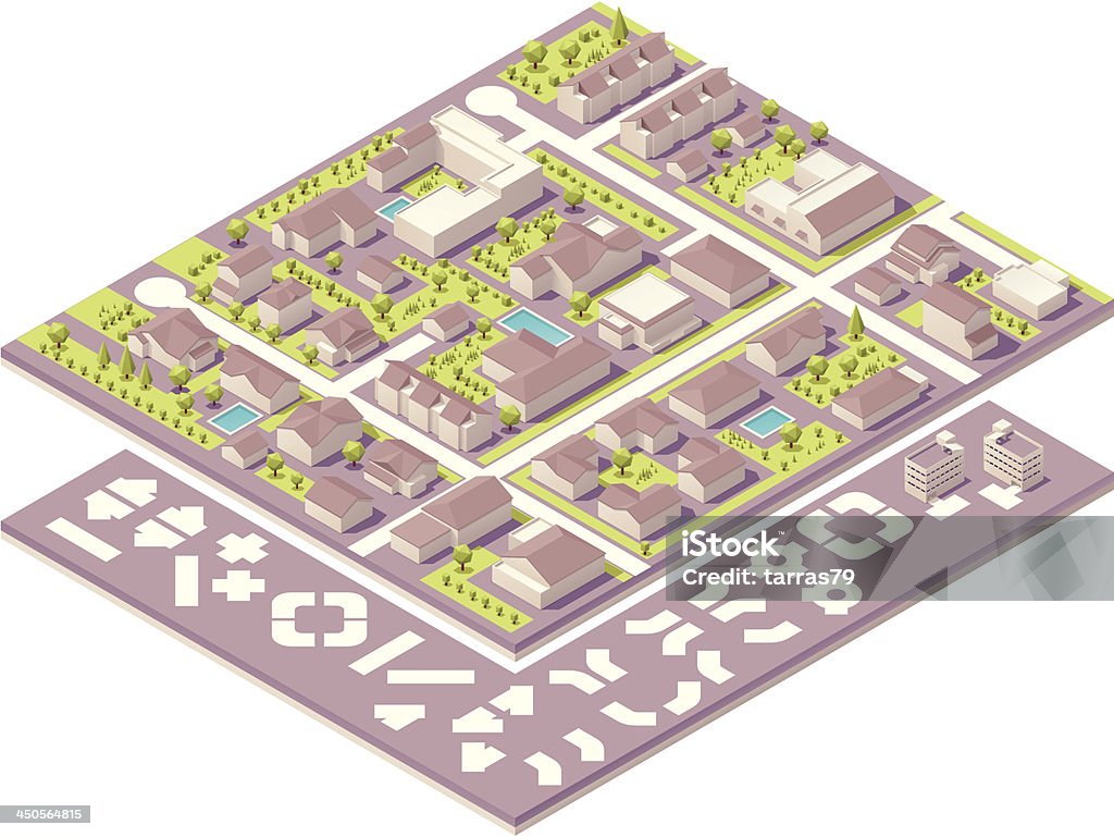 Isometric cidade pequena kit de criação de mapa - Vetor de Projeção isométrica royalty-free