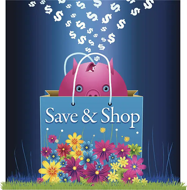 Vector illustration of Save and shop