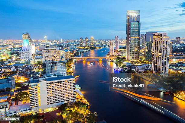 Bangkok Skyline Twilight Stock Photo - Download Image Now - Night, Aerial View, Architecture