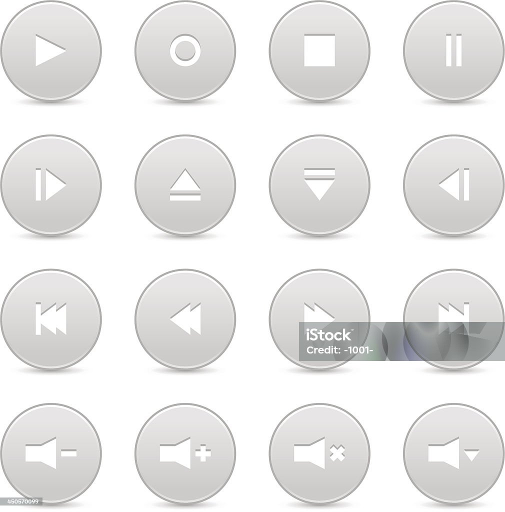 Gray media player de vídeo e áudio botão de ícone circle - Vetor de Barulho royalty-free
