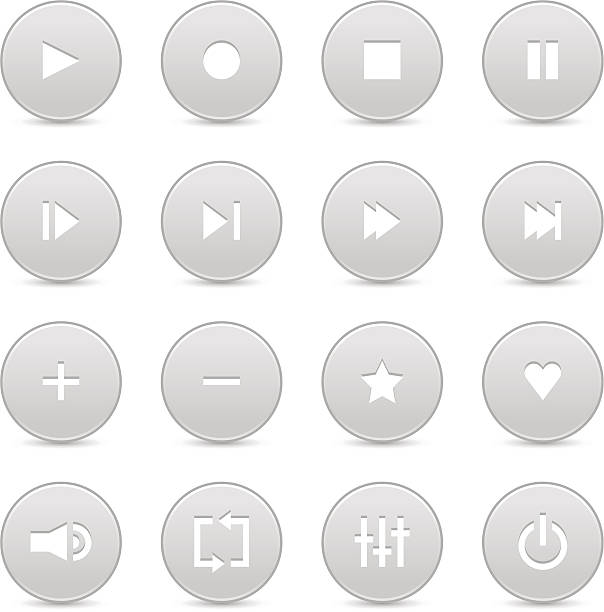 ilustrações, clipart, desenhos animados e ícones de gray media player de vídeo e áudio botão de ícone circle - pause button