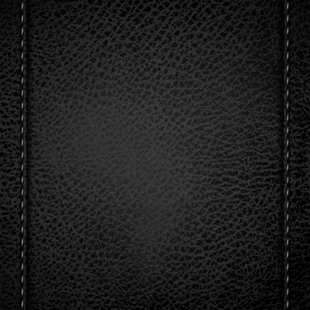 Vector illustration of Black leather background with sewn seams on both sides