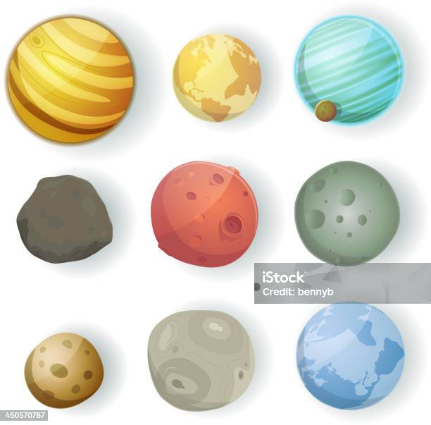 Ilustración de Planetas De Historieta y más Vectores Libres de Derechos de Espacio exterior - Espacio exterior, Cráter de meteorito, Esfera