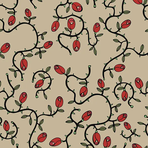 Vector illustration of Red roses doodle background.