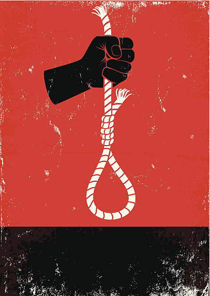 Hand and gallows Red and black poster with hand and gallows executioner stock illustrations