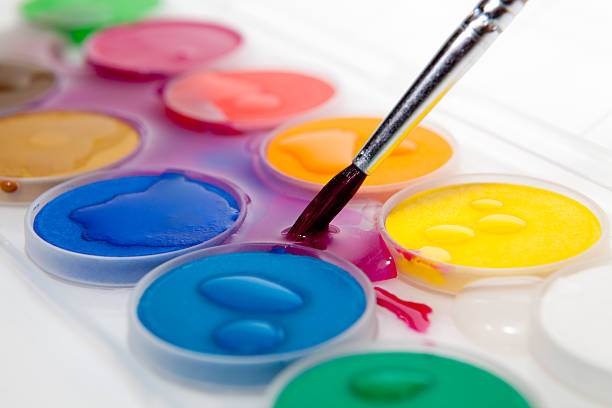 istock Box of watercolors and paintbrush. 450582693