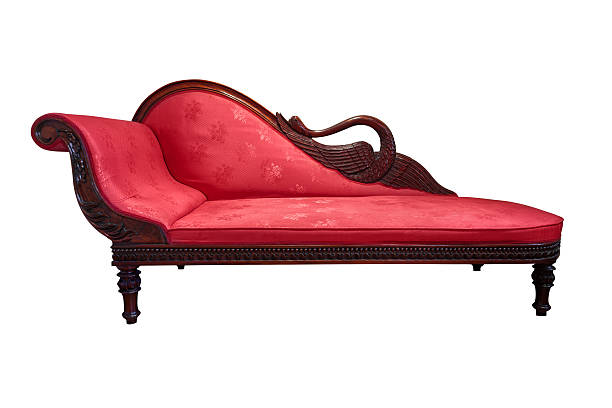 Red chaise longue isolated on white Vintage chaise longue with clipping path included chaise longue stock pictures, royalty-free photos & images