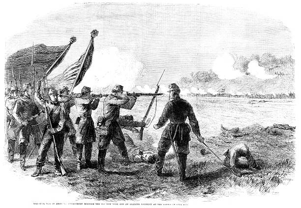 american civil war-battle of bull 실행 - confederate soldier stock illustrations