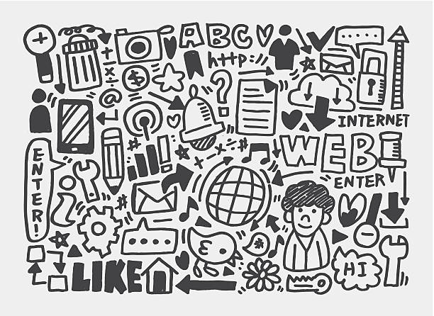 doodle сети element - sketch globe social networking connection stock illustrations