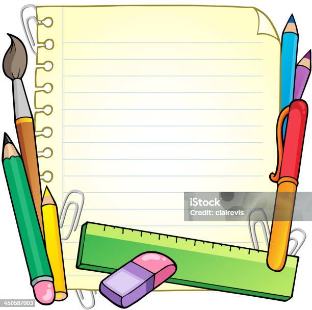 Notepad Blank Page And Stationery 1 Stock Illustration - Download Image Now - Blank, Cartoon, Computer Graphic