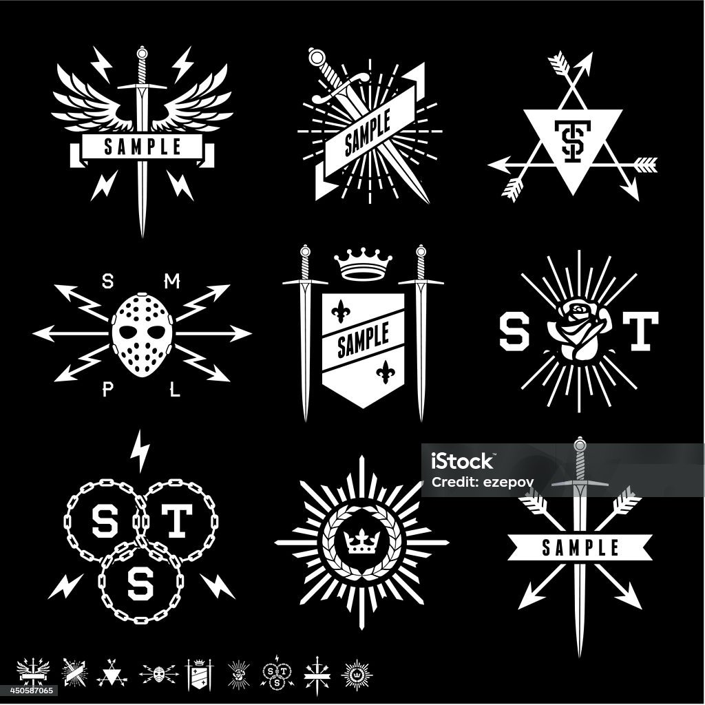 vintage labels vintage labels with shield, sword, arrow, crown Sword stock vector