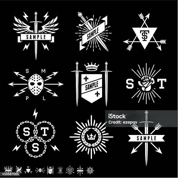 Vintage Labels Stock Illustration - Download Image Now - Sword, Lightning, Coat Of Arms
