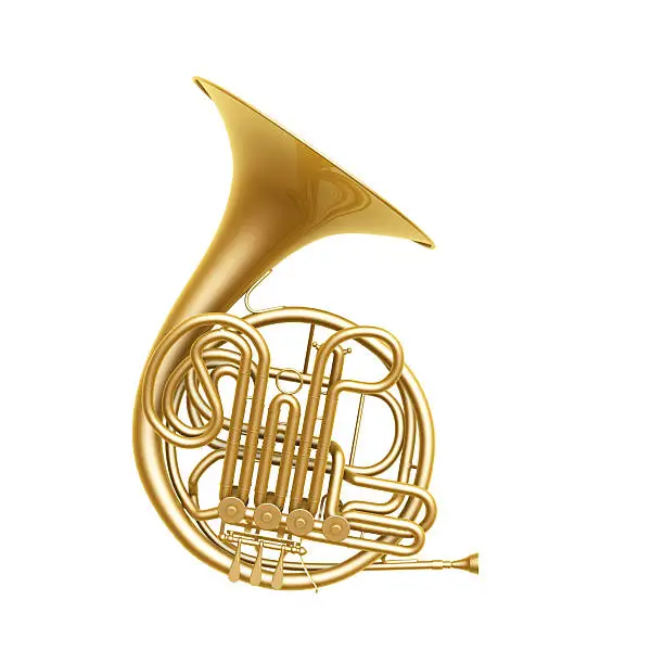 golden french horn isolated on white background