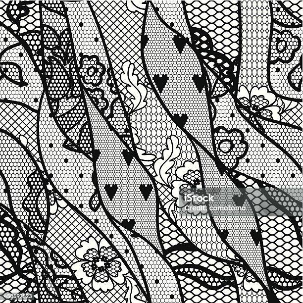 Tessuto Di Pizzo Nero Vettoriale Seamless Pattern - Immagini vettoriali stock e altre immagini di Chiazzato - Chiazzato, Colore nero, Curvo
