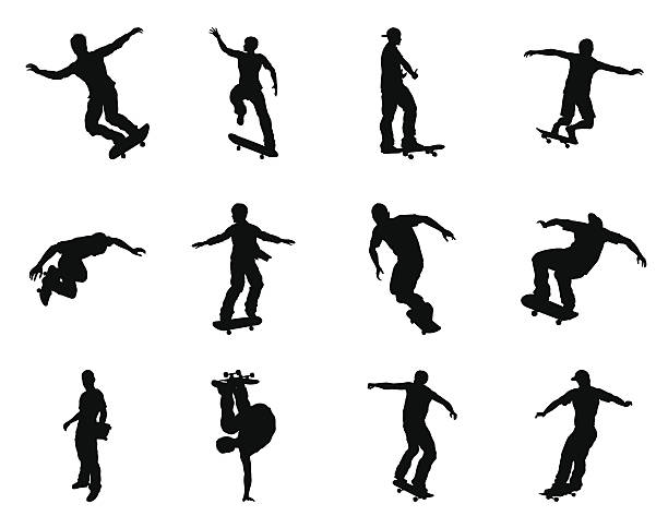 skateboarder силуэты - grind stock illustrations