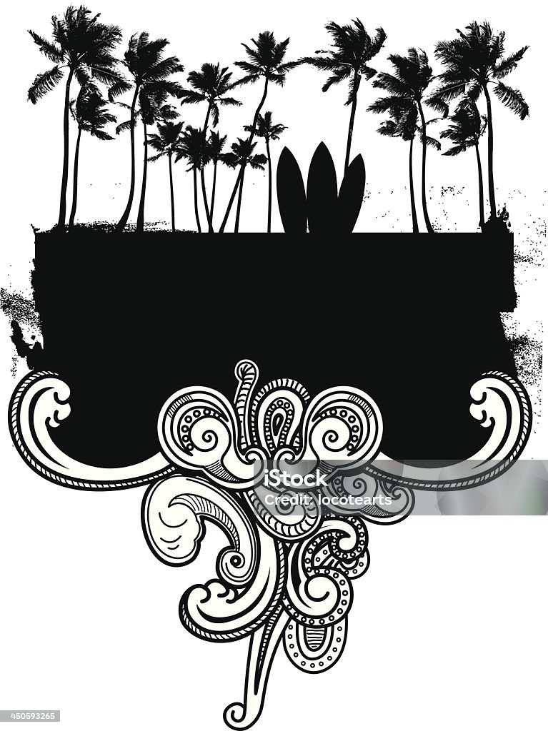 surf grunge frame mit Palmen und Wellen - Lizenzfrei Altertümlich Vektorgrafik
